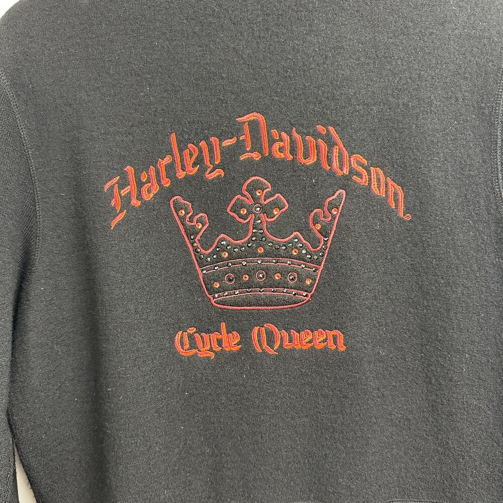 Harley-Davidson Cycle Queen Wool Jacket Large Black Full Zip Crown Sweater Studs - Picture 4 of 8